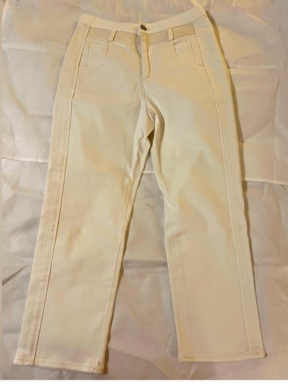 COLOVOS Womens jeans wide leg high rise size 27 White Ecru crop designer denim